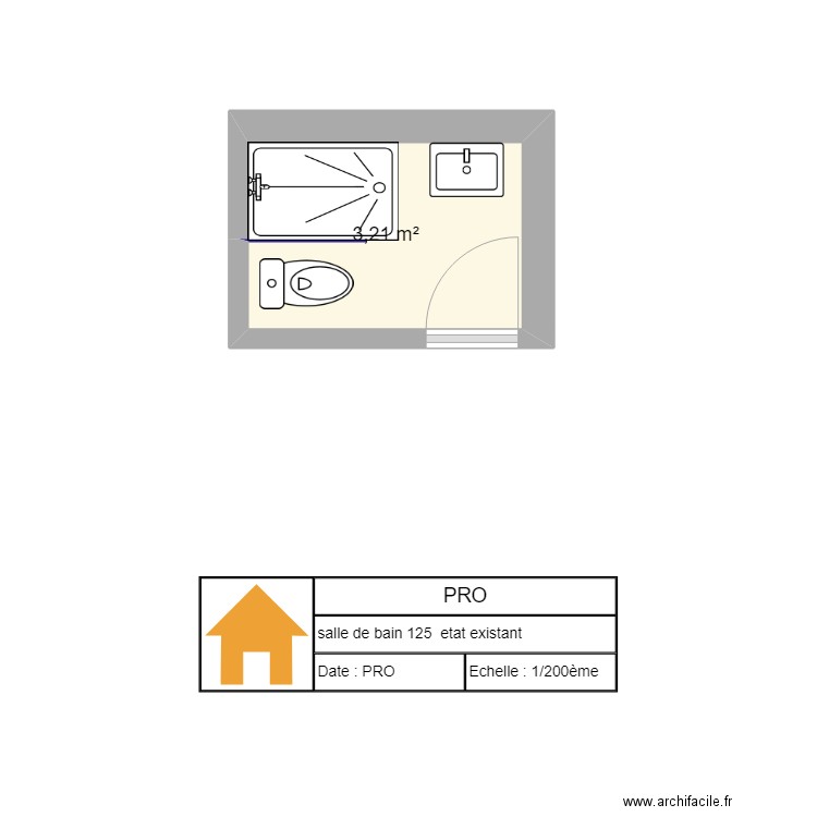 sdb125 projet. Plan de 1 pièce et 3 m2