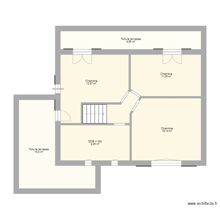 DESTREM R+1. Plan de 7 pièces et 80 m2