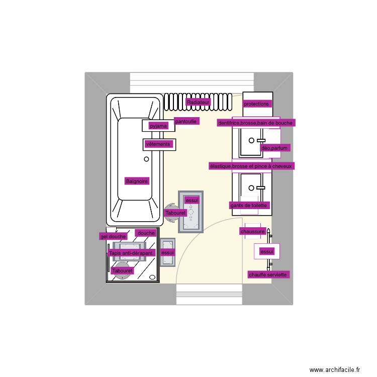 rapport domicile . Plan de 1 pièce et 5 m2