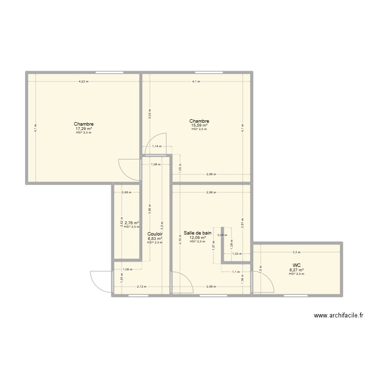 de boisset. Plan de 6 pièces et 61 m2