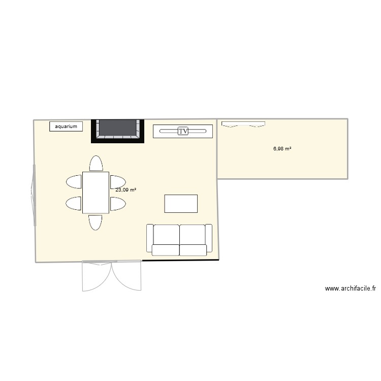 salle maison. Plan de 2 pièces et 30 m2