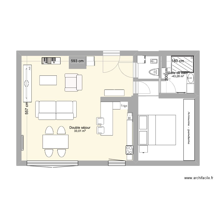 Appart BOULBI. Plan de 2 pièces et 37 m2