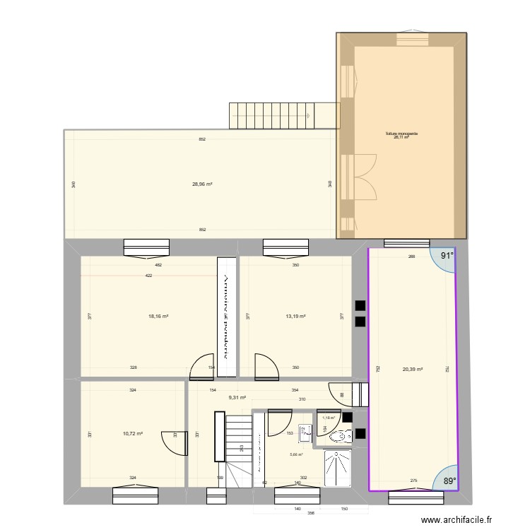 Projet_RDF_Etage_006. Plan de 8 pièces et 108 m2