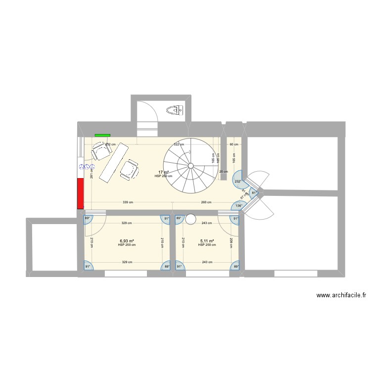 etage. Plan de 3 pièces et 29 m2