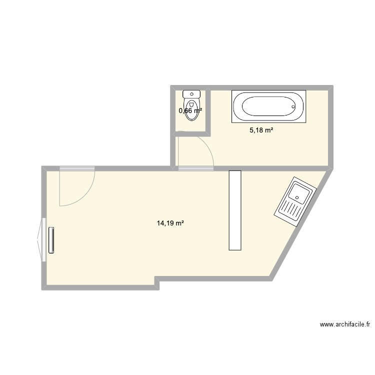 Turenne 3ème gauche. Plan de 3 pièces et 20 m2