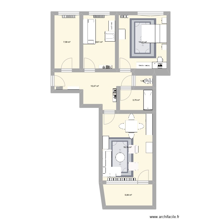 Geneve Servette. Plan de 8 pièces et 71 m2