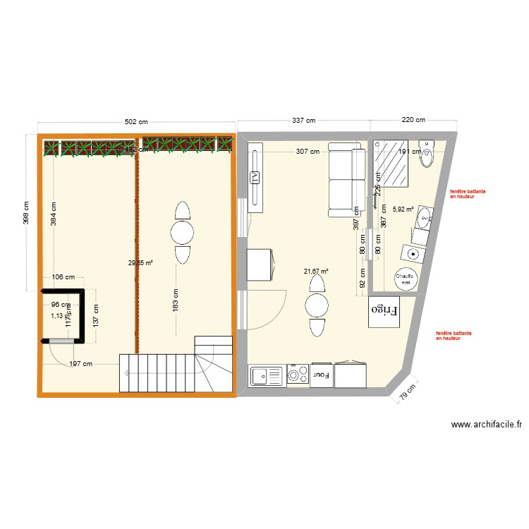 Thuillat 26 Studio RDC Projet V1. Plan de 4 pièces et 59 m2