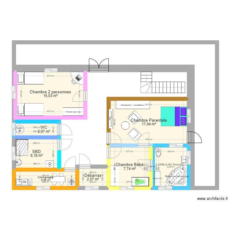 Dream House RDC dupliqué. Plan de 9 pièces et 63 m2