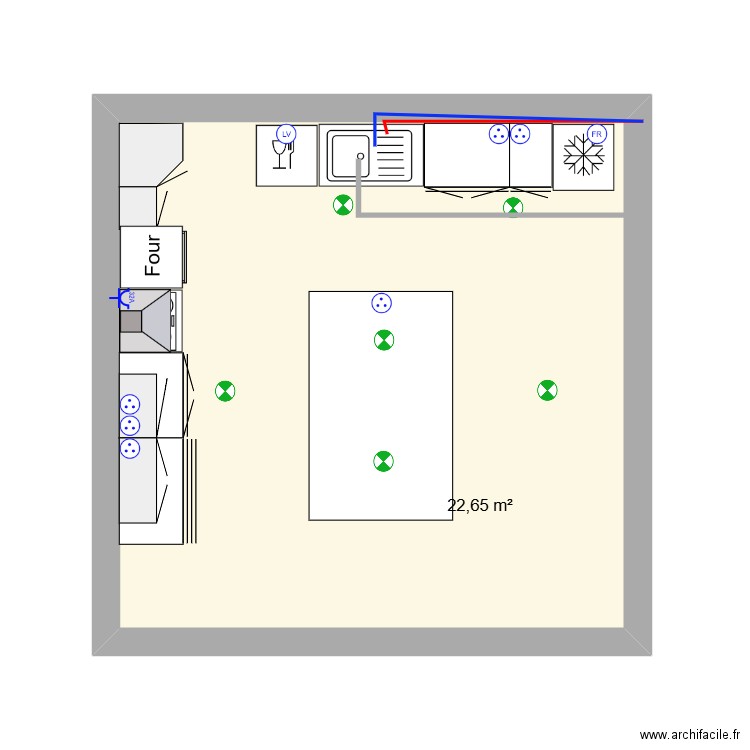 cuisine test. Plan de 1 pièce et 23 m2