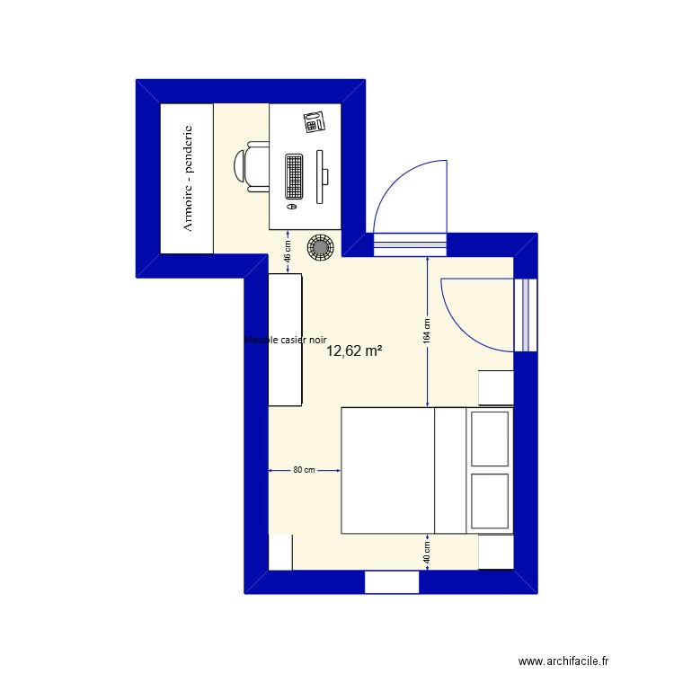 Chambre Romane. Plan de 1 pièce et 13 m2