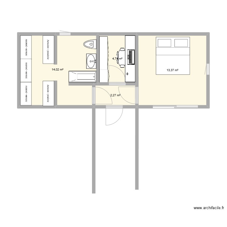 suite parentale agnac. Plan de 4 pièces et 34 m2