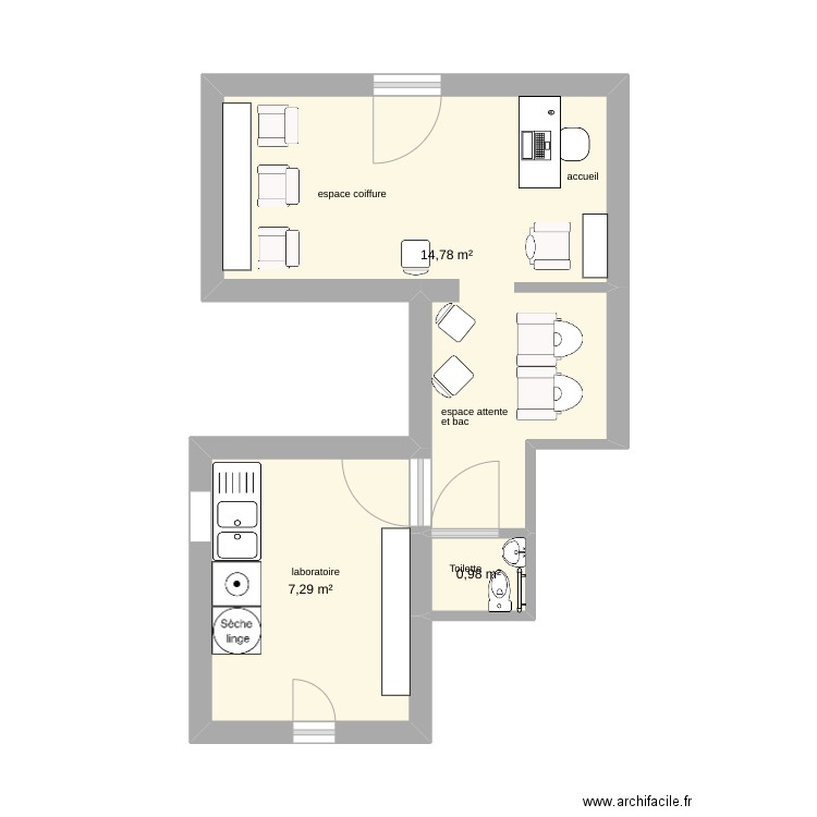 plan salon. Plan de 3 pièces et 23 m2