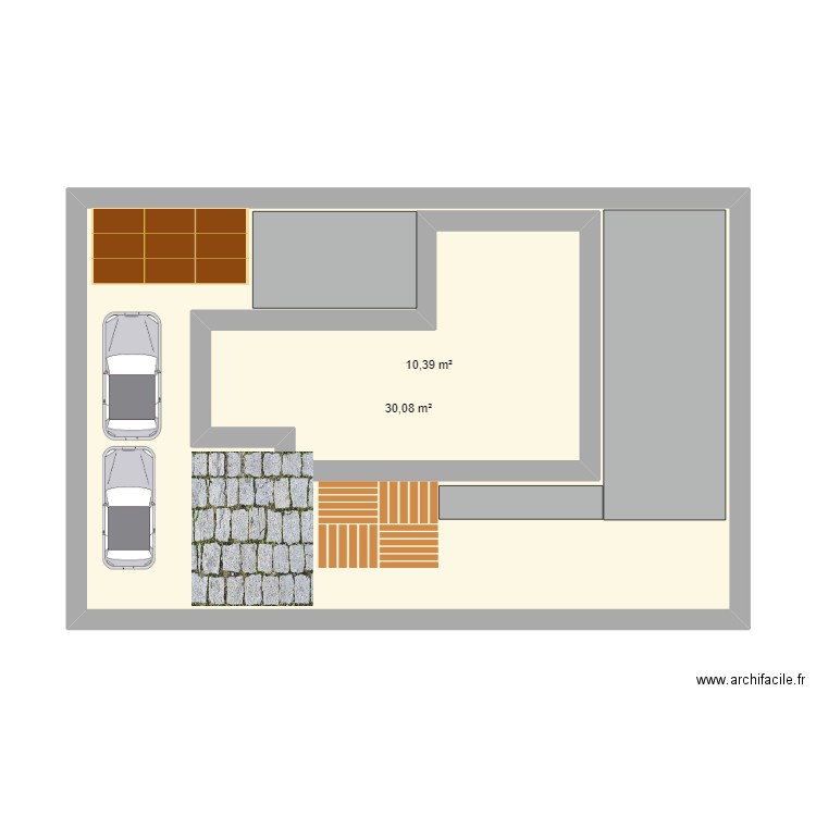 projet terrasse. Plan de 2 pièces et 55 m2