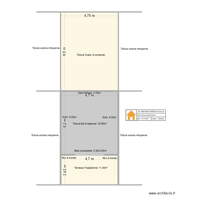 PALN WEYNACHTER après travaux. Plan de 3 pièces et 67 m2