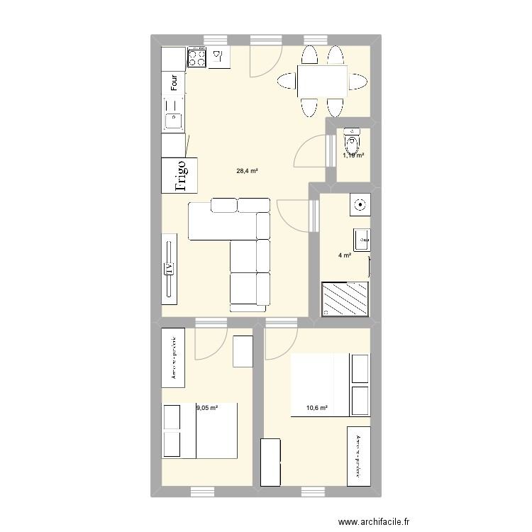 Appartement Belleville 99000. Plan de 5 pièces et 53 m2