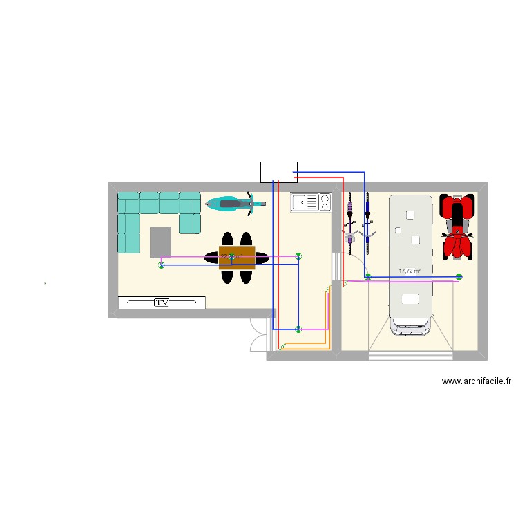 maison. Plan de 2 pièces et 40 m2