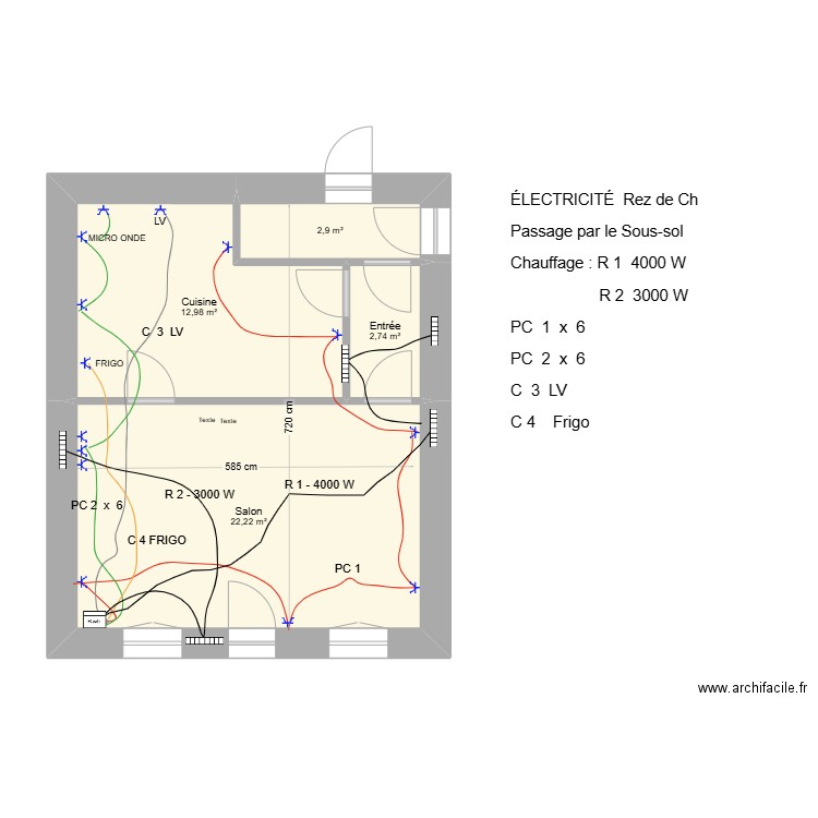 ELECTRICITE. Plan de 4 pièces et 41 m2