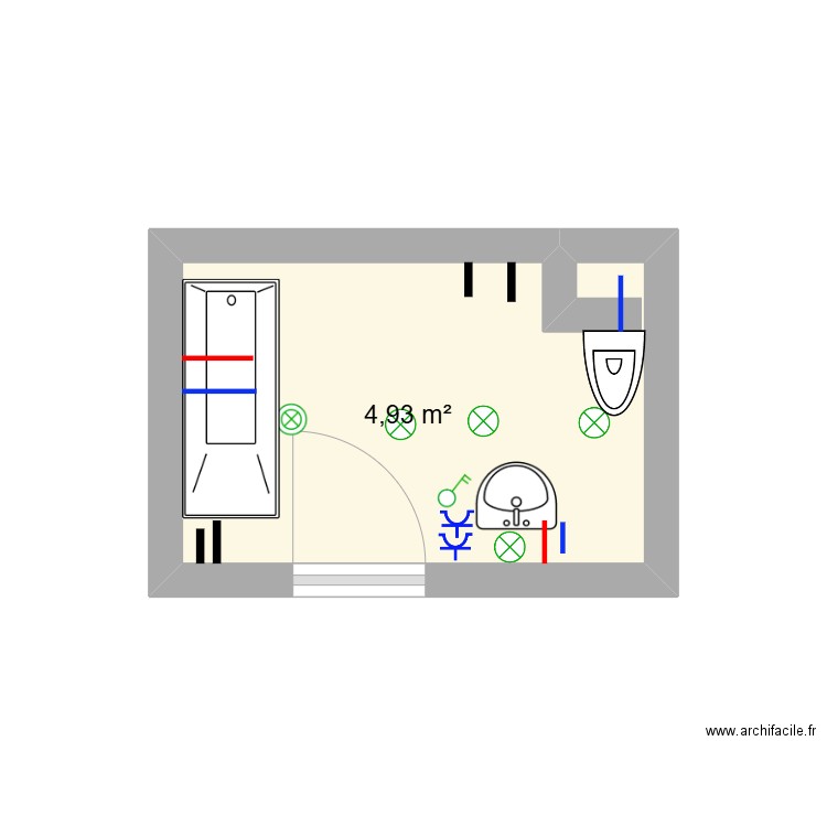 plan de salle de bain . Plan de 1 pièce et 5 m2