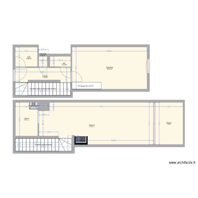 modifs. Plan de 9 pièces et 64 m2