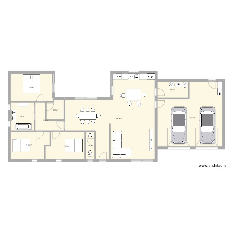 Maison U 125M² + garage. Plan de 10 pièces et 170 m2