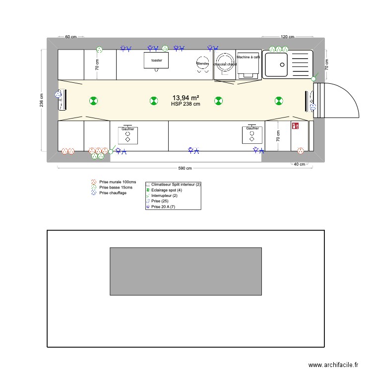 plan container matériel. Plan de 1 pièce et 14 m2