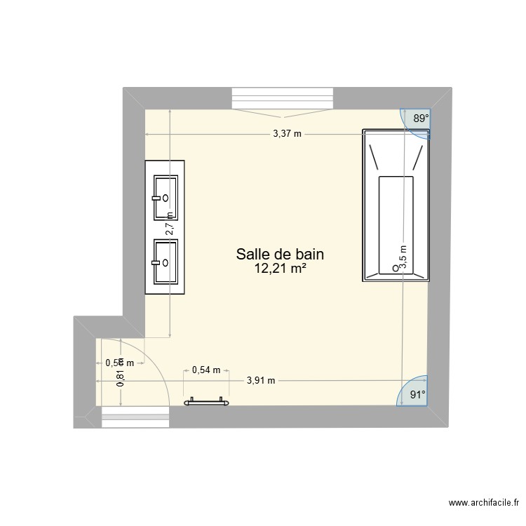 salle de bain 1er etage. Plan de 1 pièce et 12 m2