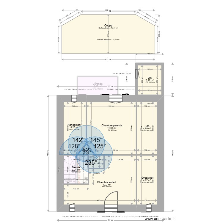 Desvergne. Plan de 15 pièces et 96 m2