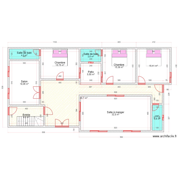 Xaadim mbe. Plan de 11 pièces et 159 m2