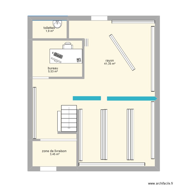 api. Plan de 4 pièces et 52 m2