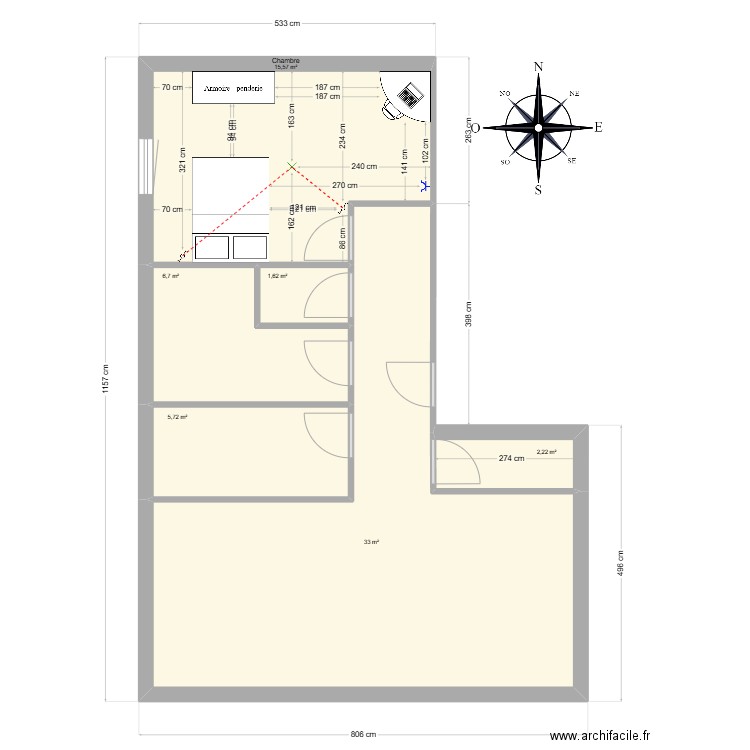 appartement f2 nourelhak. Plan de 6 pièces et 65 m2