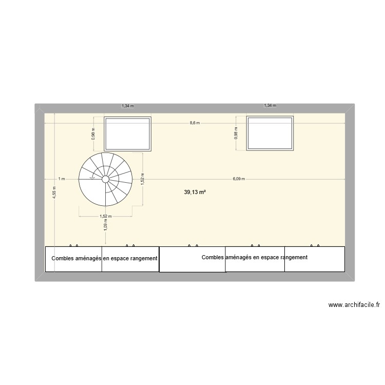 étage annexe avant. Plan de 1 pièce et 39 m2