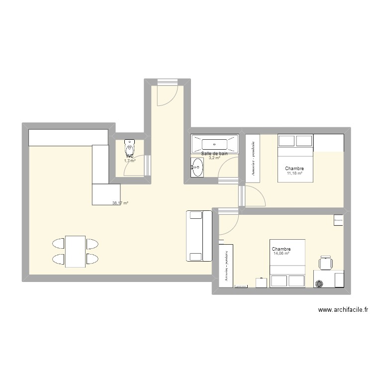 Appart roubaix. Plan de 5 pièces et 68 m2