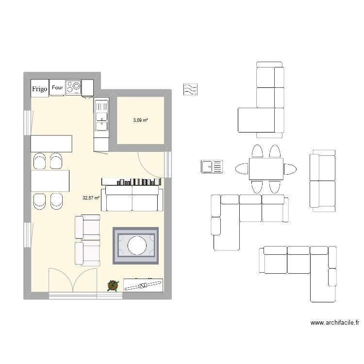 pleyel4. Plan de 2 pièces et 36 m2