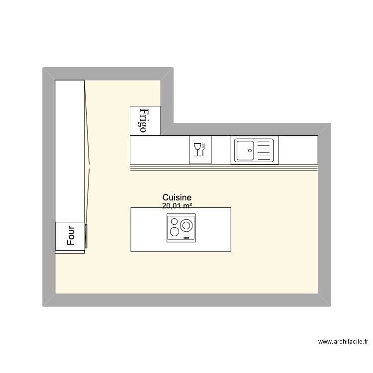 Cuisine. Plan de 1 pièce et 20 m2