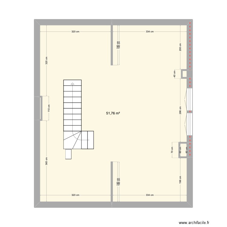 2ème étage. Plan de 4 pièces et 52 m2