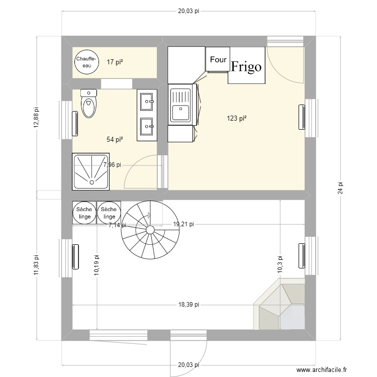 Chalet. Plan de 3 pièces et 18 m2