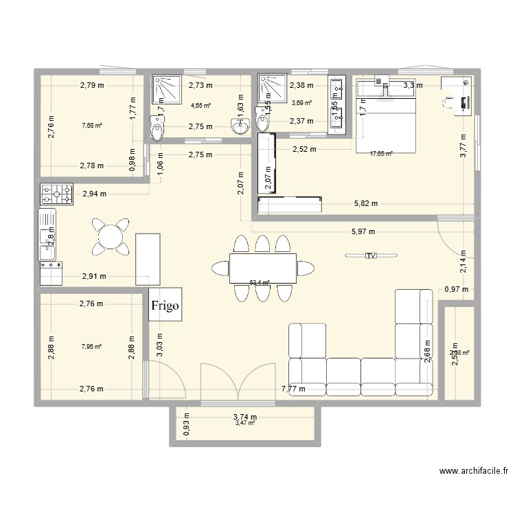 maison day. Plan de 8 pièces et 101 m2