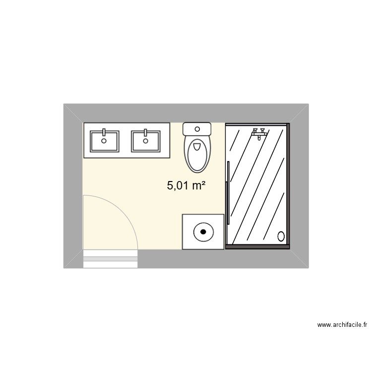 toilette. Plan de 1 pièce et 5 m2