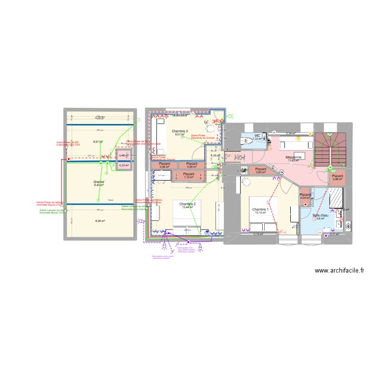 Etage 25-09-2024 schéma électrique. Plan de 25 pièces et 84 m2