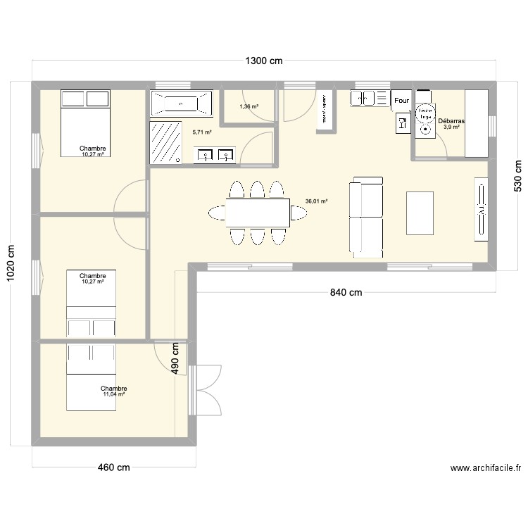 Limoux. Plan de 7 pièces et 79 m2