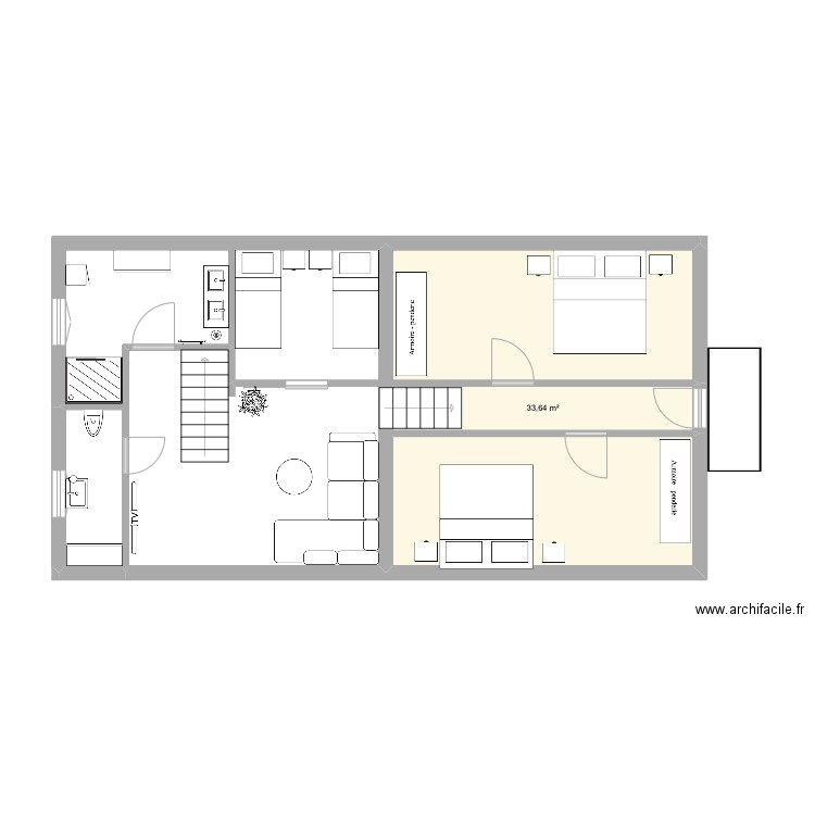 ETAGE. Plan de 1 pièce et 34 m2