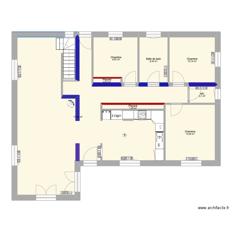 maison Robin modif Accès étage. Plan de 8 pièces et 121 m2