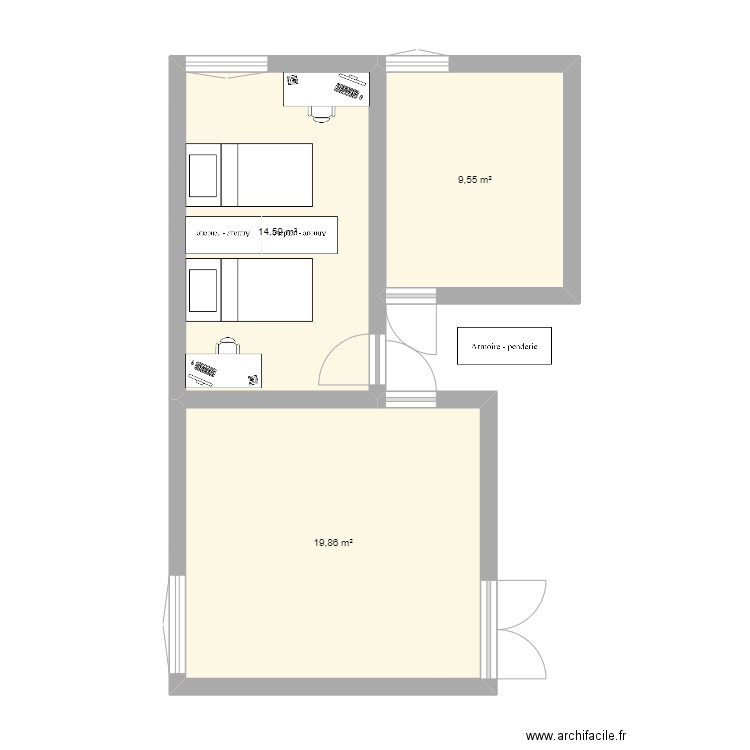 plan appart 1. Plan de 3 pièces et 44 m2