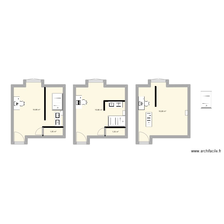 SDB bureau Viri2. Plan de 5 pièces et 50 m2