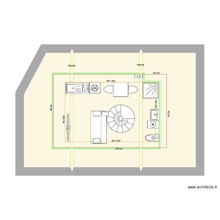 BRACHET Comble. Plan de 8 pièces et 46 m2