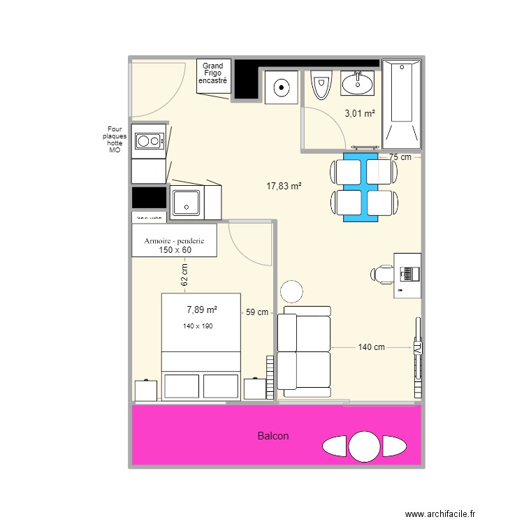 Contrainte fenêtre V3 BIS - Marc T2. Plan de 6 pièces et 35 m2