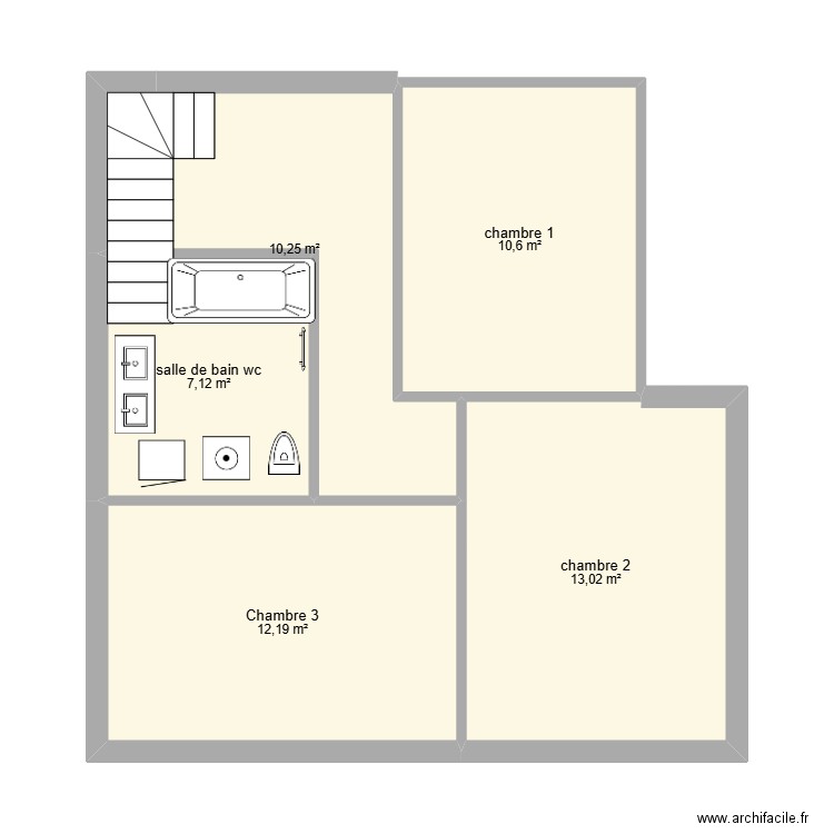 1er étage . Plan de 5 pièces et 53 m2