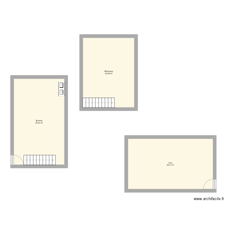 Miserieux. Plan de 3 pièces et 83 m2