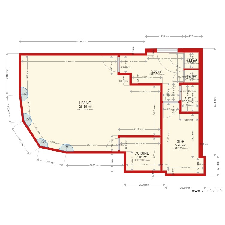 FLAT GAUCHE. Plan de 7 pièces et 43 m2