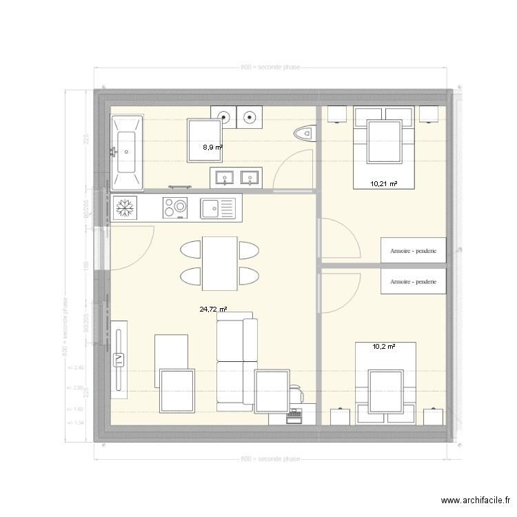 Appart V1. Plan de 4 pièces et 54 m2